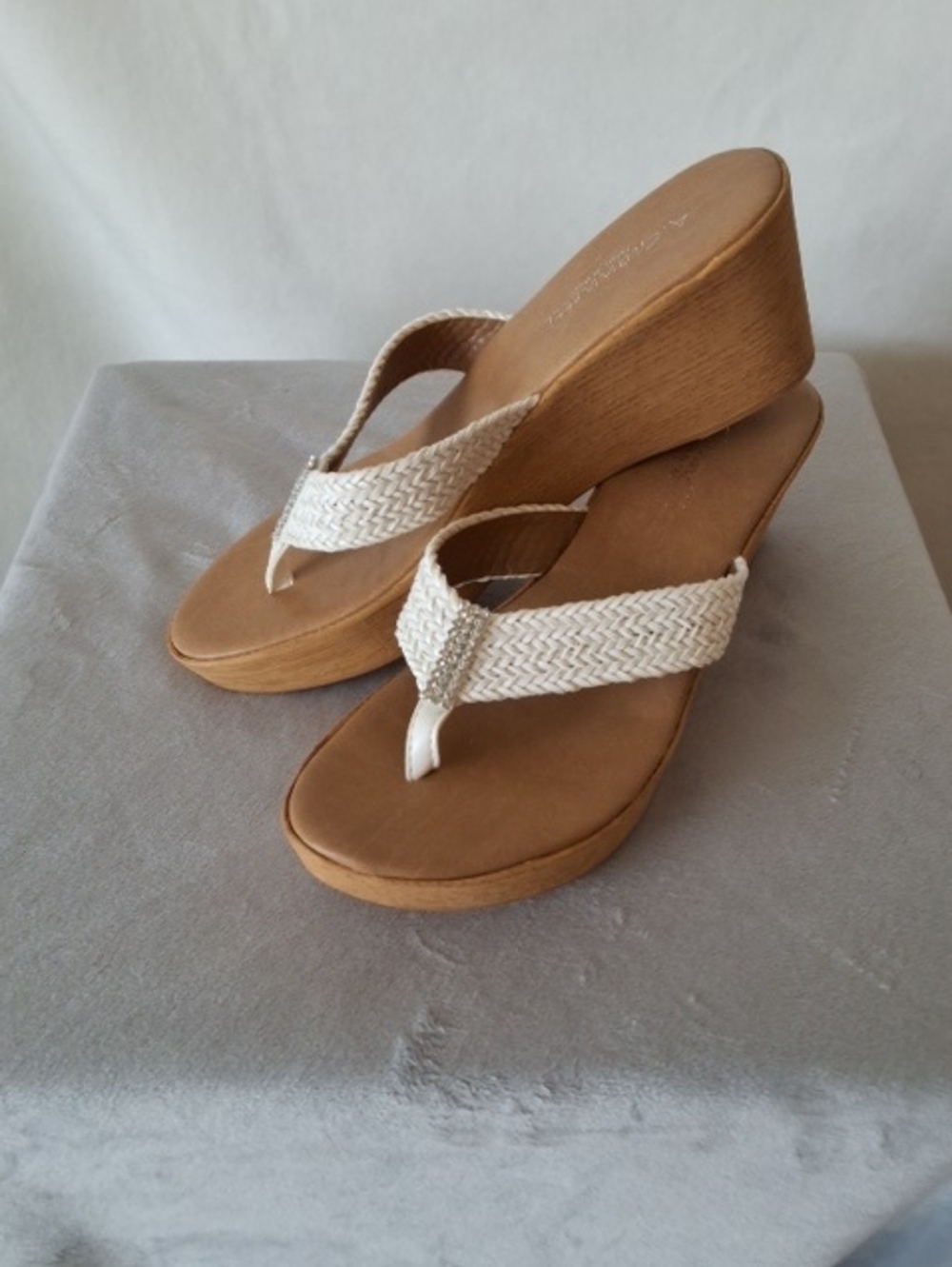 A.Giannetti Tan And White Rhinestone Sandles-NWOT!